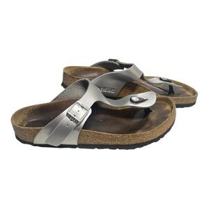Birkenstock Gizeh Silver Metallic Birkoflor Thong Sandals Women’s  Sz 39 8-8.5